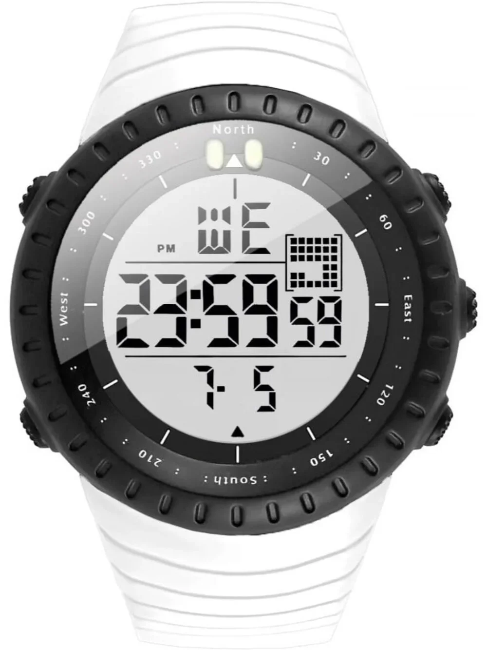 Men's All White Analog Quartz Sports Outdoor Waterproof Military Digital Watch